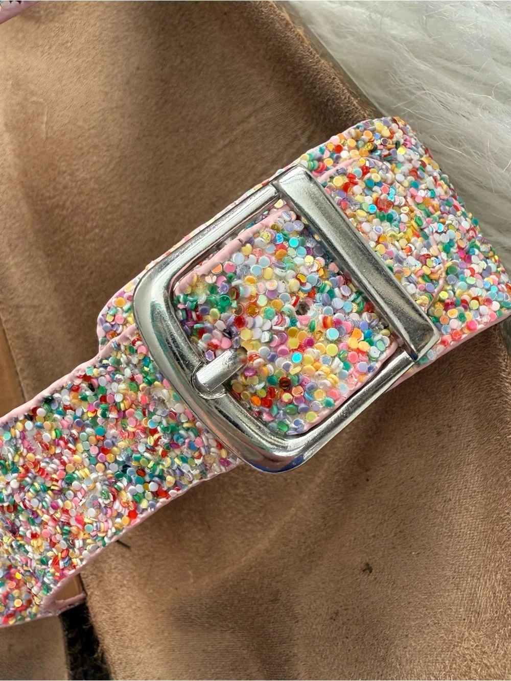 Cat & Jack 3 Pink Glitter Multi-Color Buckle Sandals
